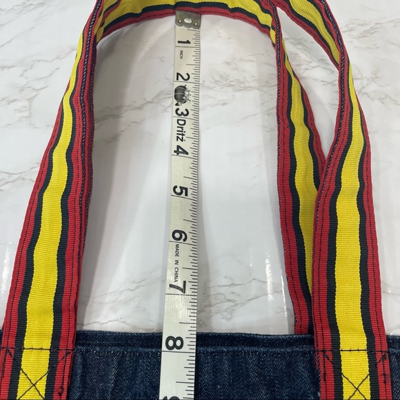 Old Navy Retro Denim Tote 70s 80s Throwback Grosgrain Ribbon Trim & Handles - Picture 13 of 15